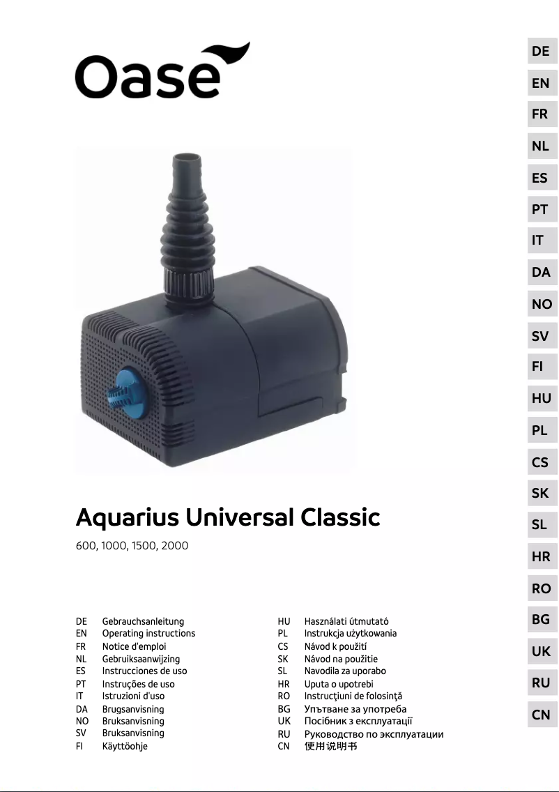 Page 1 of the manual User Manual Oase Aquarius Universal Classic 1000