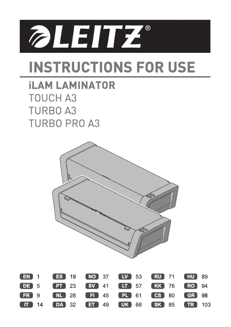 First page image of the manual for ILAM Touch A3
