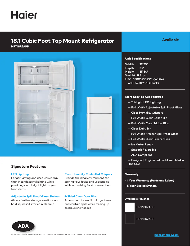 First page image of the manual for HRT18R2APP