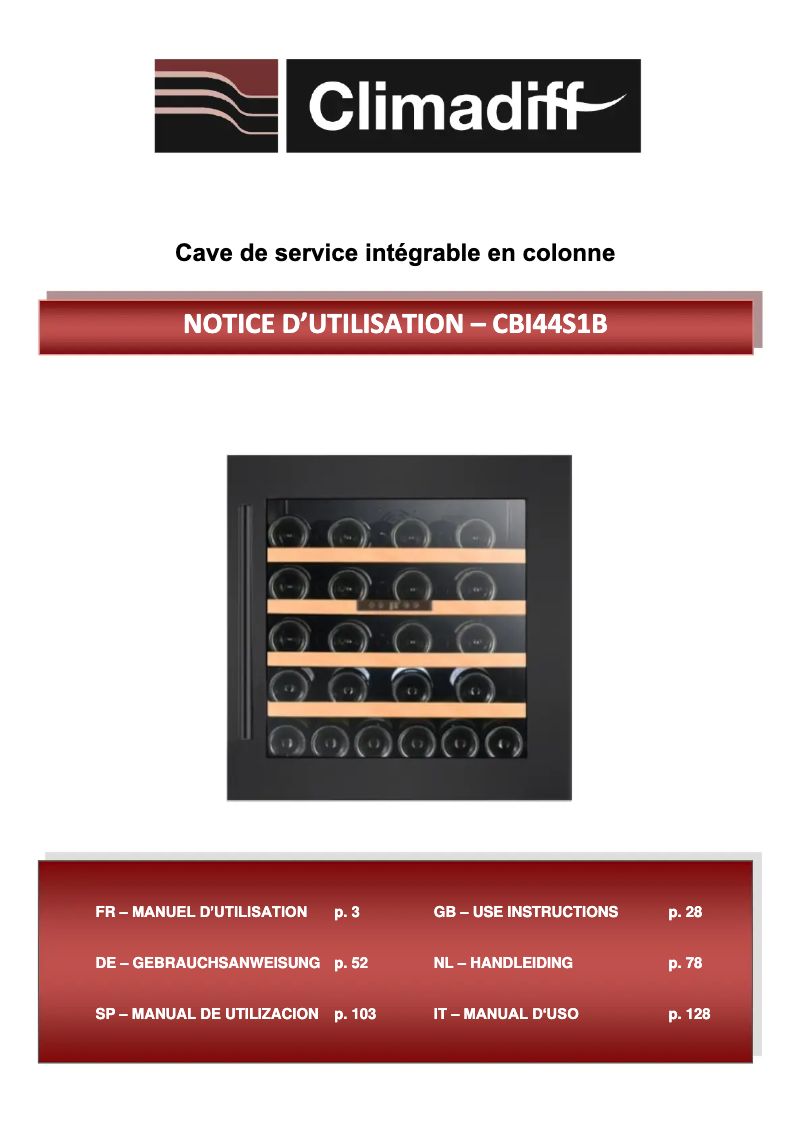 Page 1 of the manual User Manual Climadiff CBI44S1B
