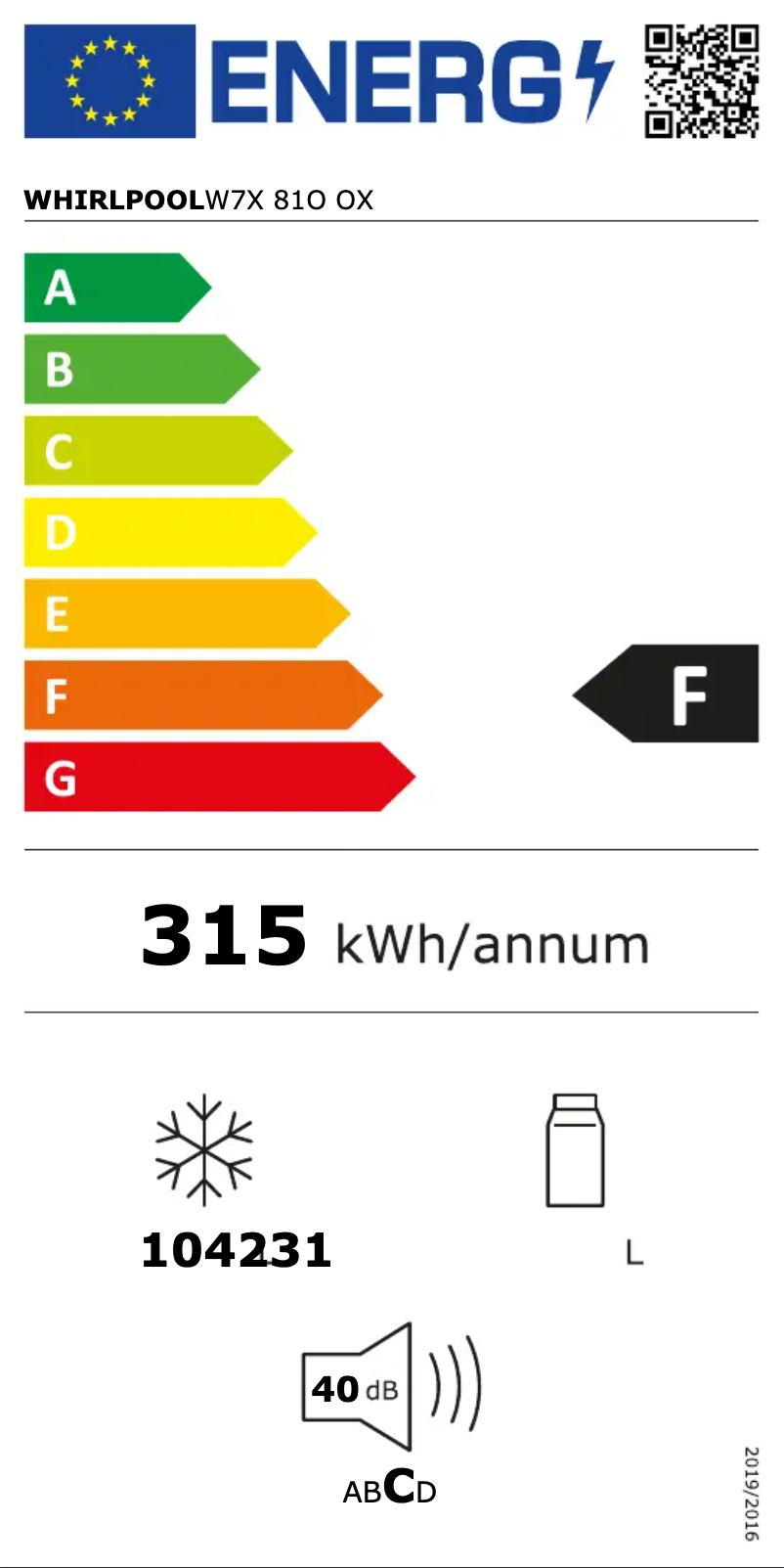 Page 1 of the manual Energy Label Whirlpool W7X 81O OX