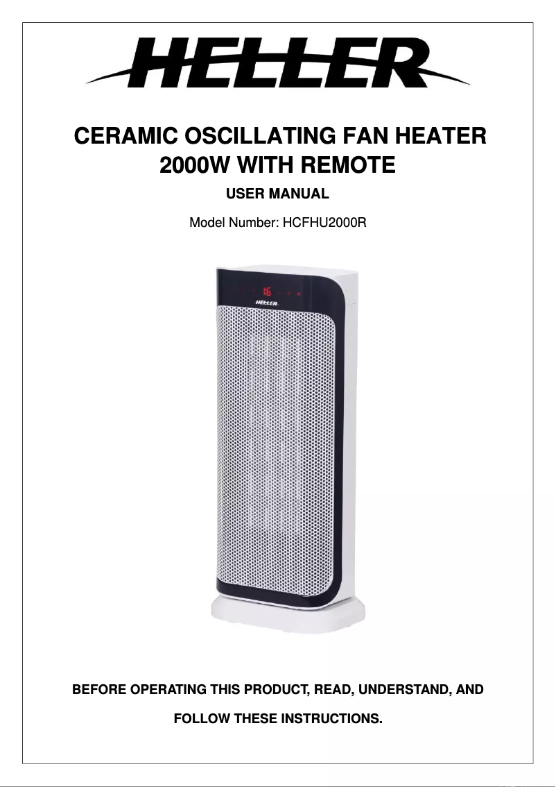 First page image of the manual for HCFHU2000R