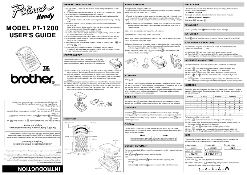 Page 1 of the manual User Manual Brother P-touch PT-1200