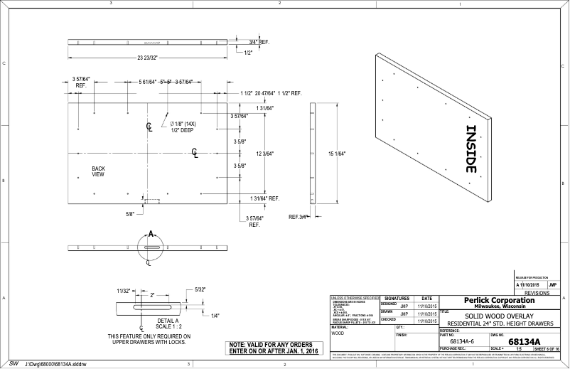 Page 1 of the manual Technical Drawing Perlick HP24RS-4-6