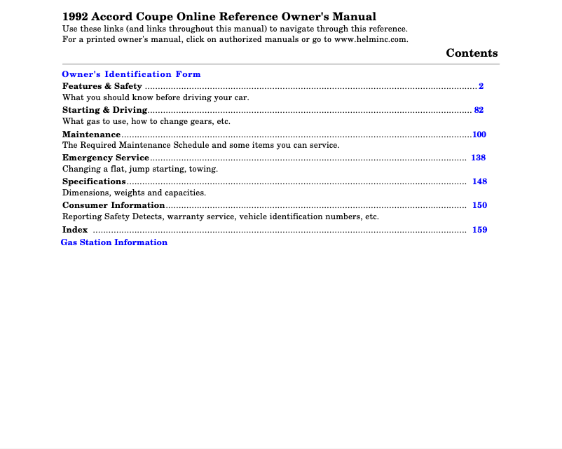 Page 1 of the manual User Manual Honda Accord Coupe (1992)