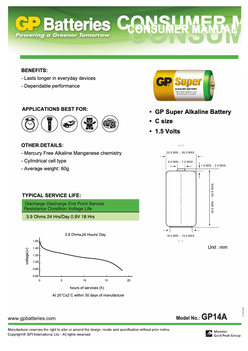 First page image of the manual for Super Alkaline C