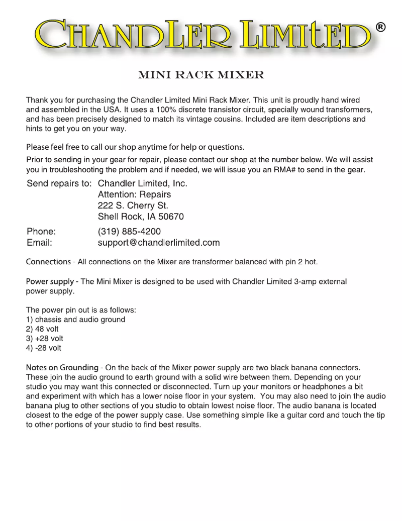 First page image of the manual for Mini Rack 16 Channel