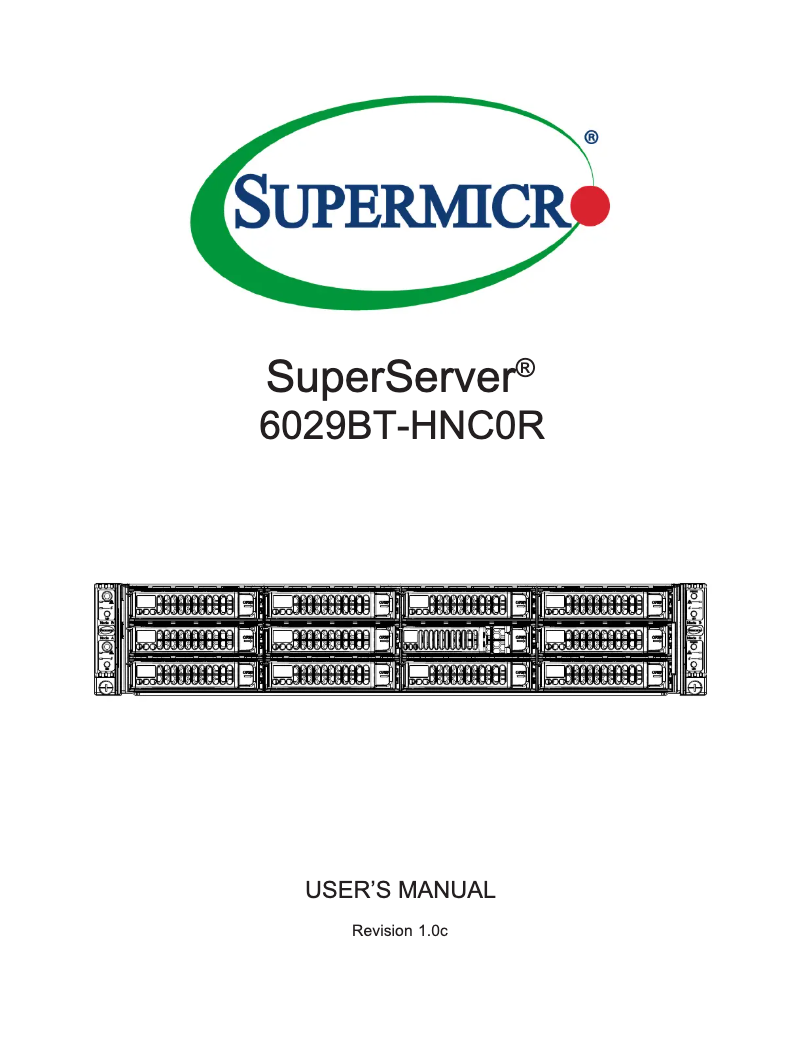 First page image of the manual for SuperServer 6029BT-HNC0R
