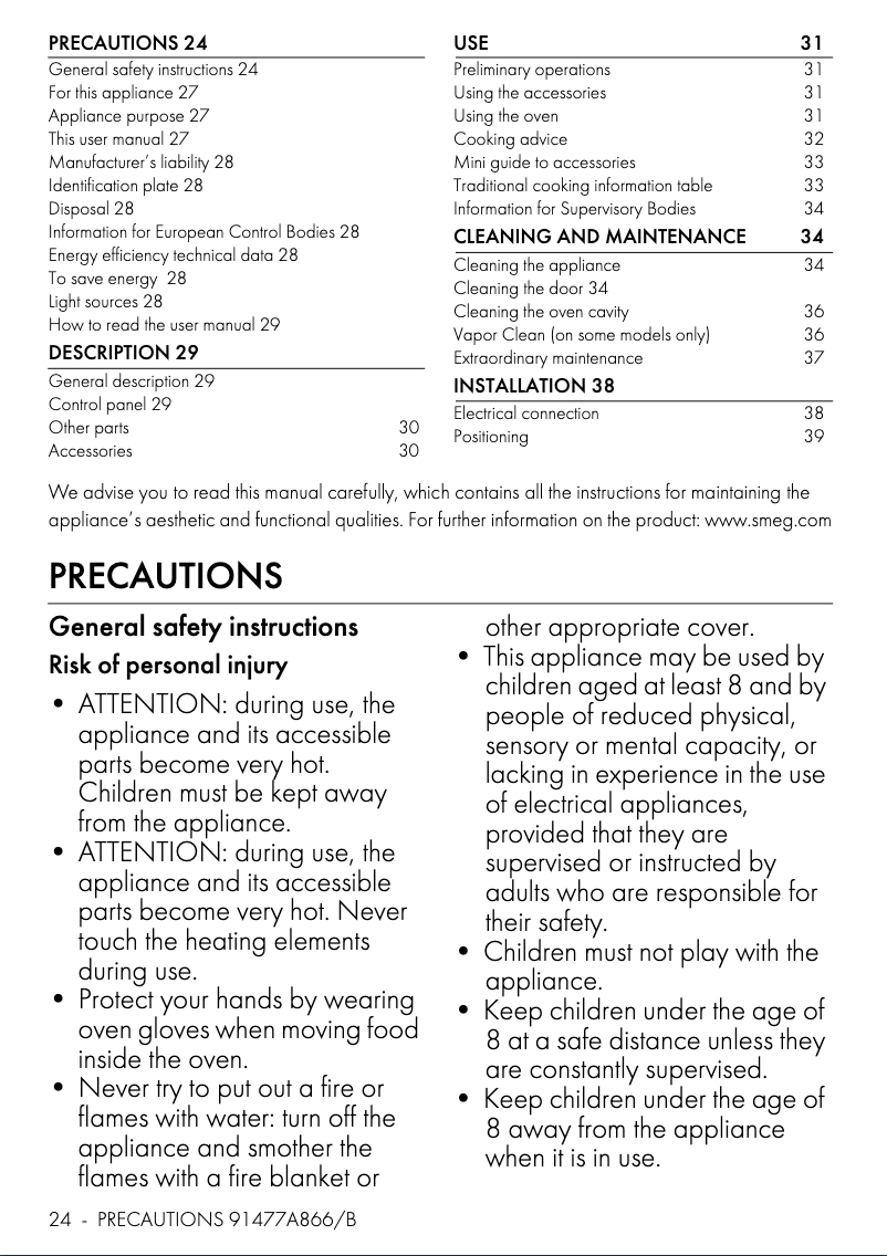 Page 1 of the manual User Manual Smeg SF68M3VPOGL