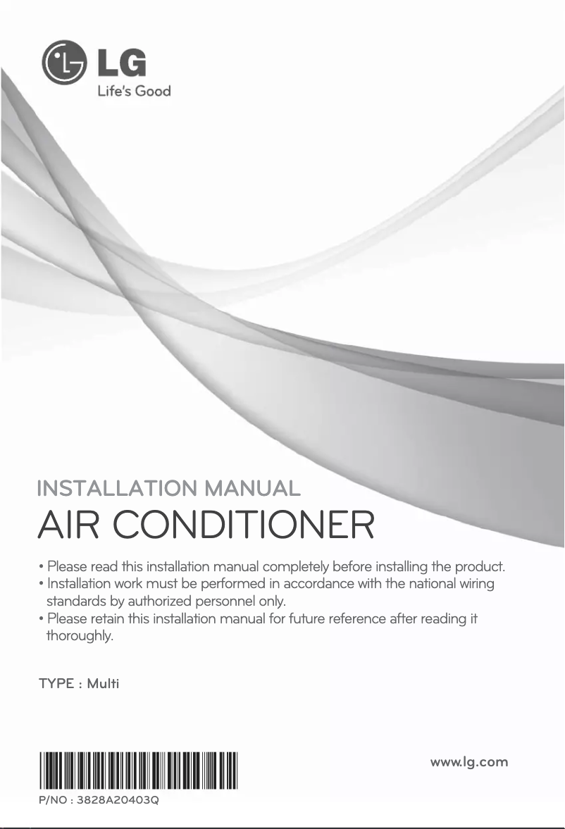 Page 1 of the manual Installation Guide LG L5UC728FA0