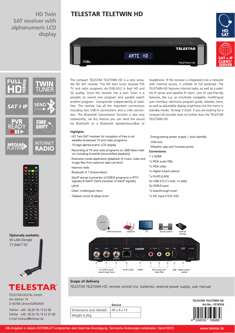 Page 1 of the manual User Manual Telestar TELETWIN HD