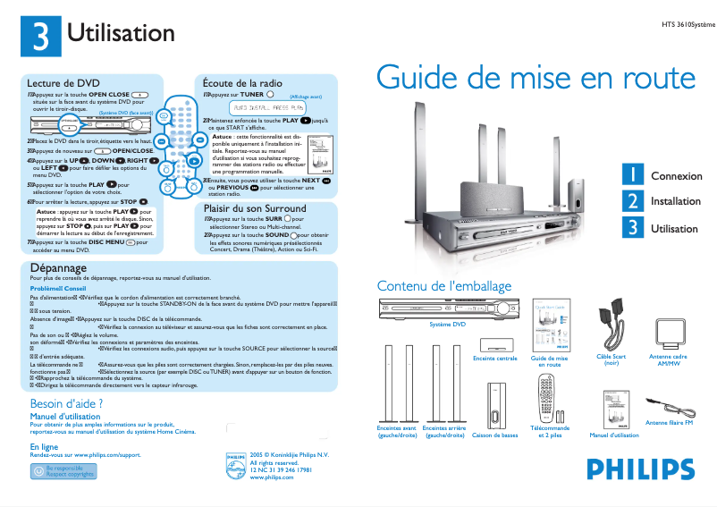 Page 1 of the manual Quick Start Guide Philips HTS3610