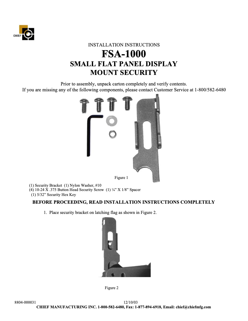 First page image of the manual for FSA1000S