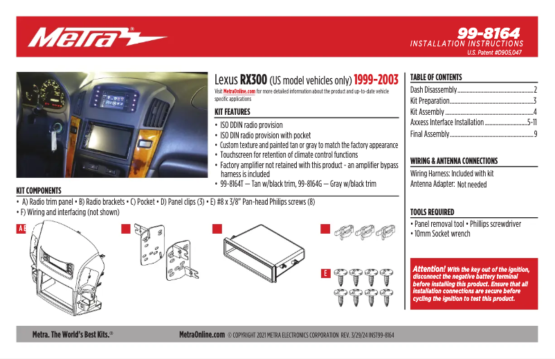 Page 1 of the manual User Manual AXESS 99-8164T