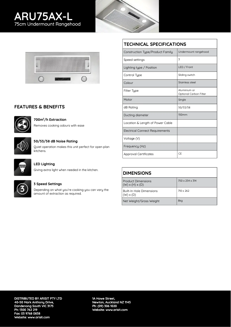 First page image of the manual for ARU75AX-L