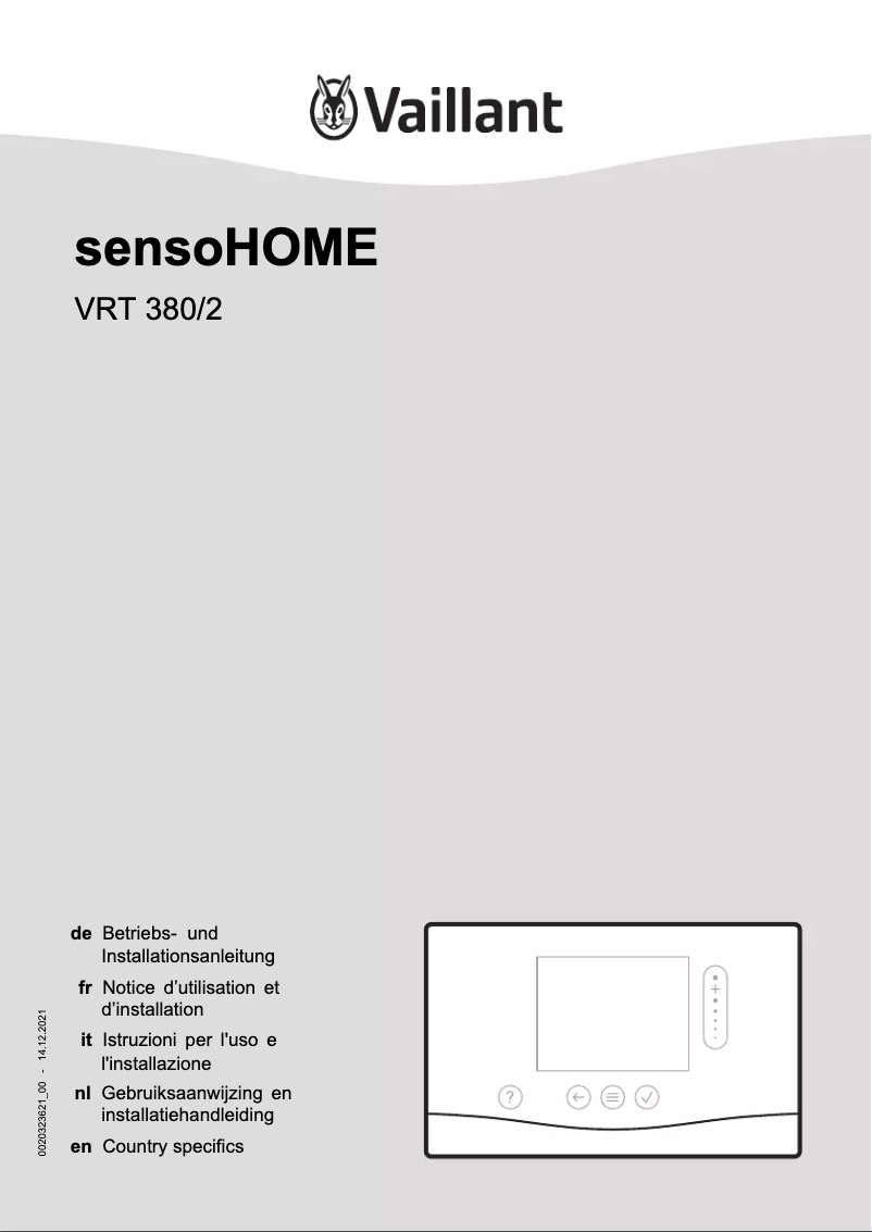 Page 1 of the manual User Manual Vaillant sensoHOME VRT 380