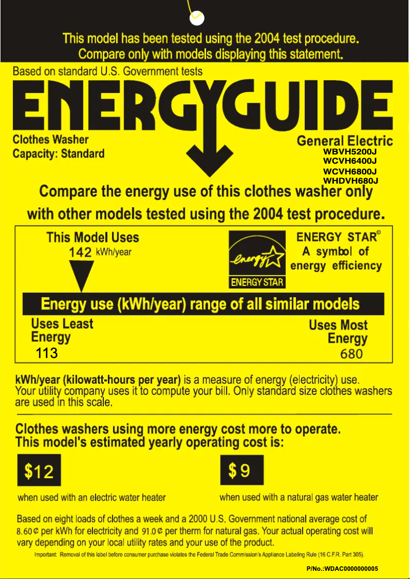 Page 1 of the manual Energy Label GE Adora WHDVH680JWW