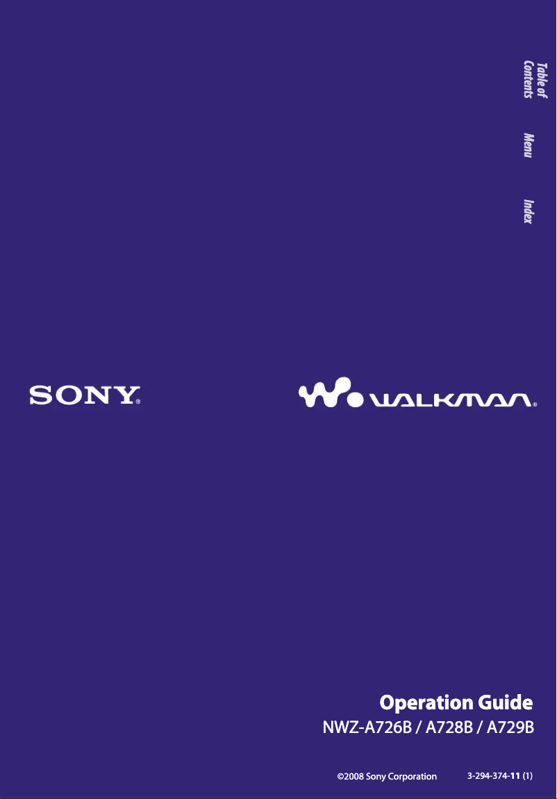 First page image of the manual for Walkman NWZ-A729B