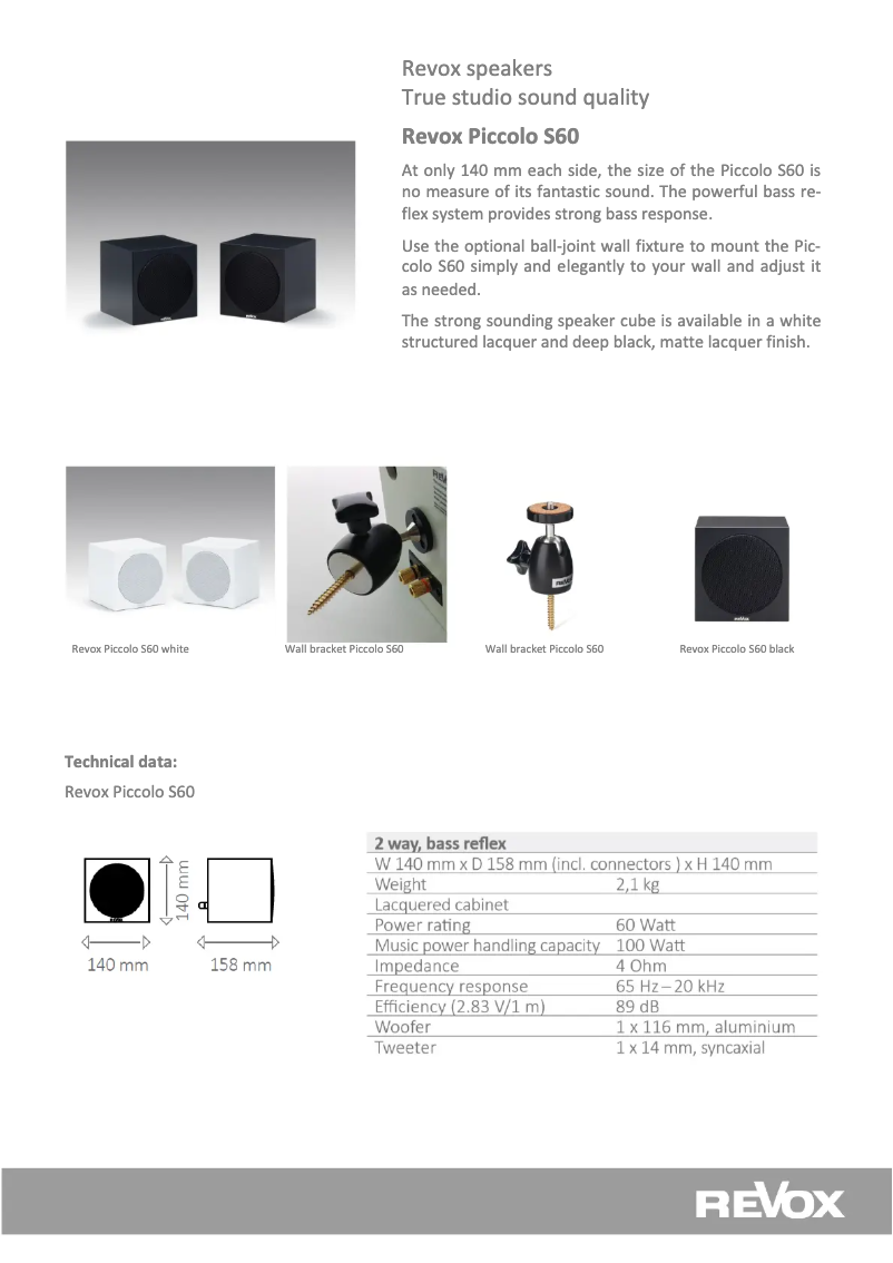 Page 1 of the manual Technical Sheet Revox Piccolo S60
