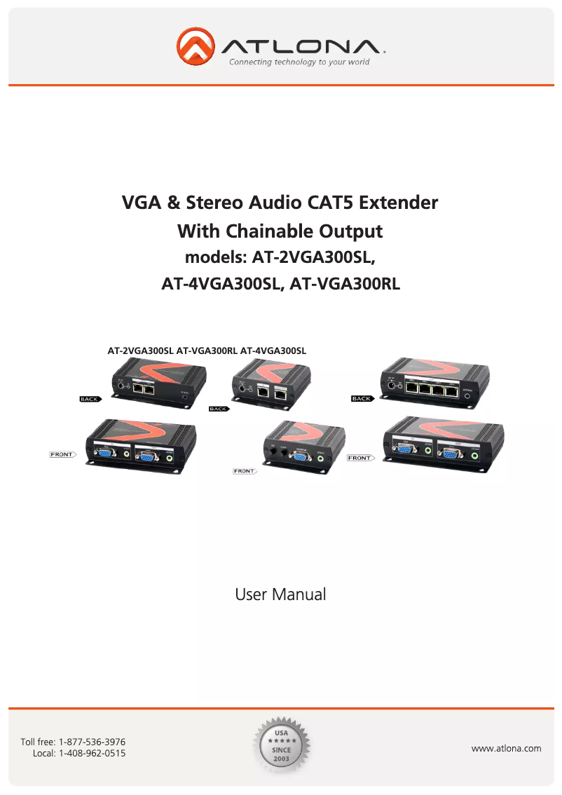 Page 1 of the manual User Manual Atlona AT-VGA300RL