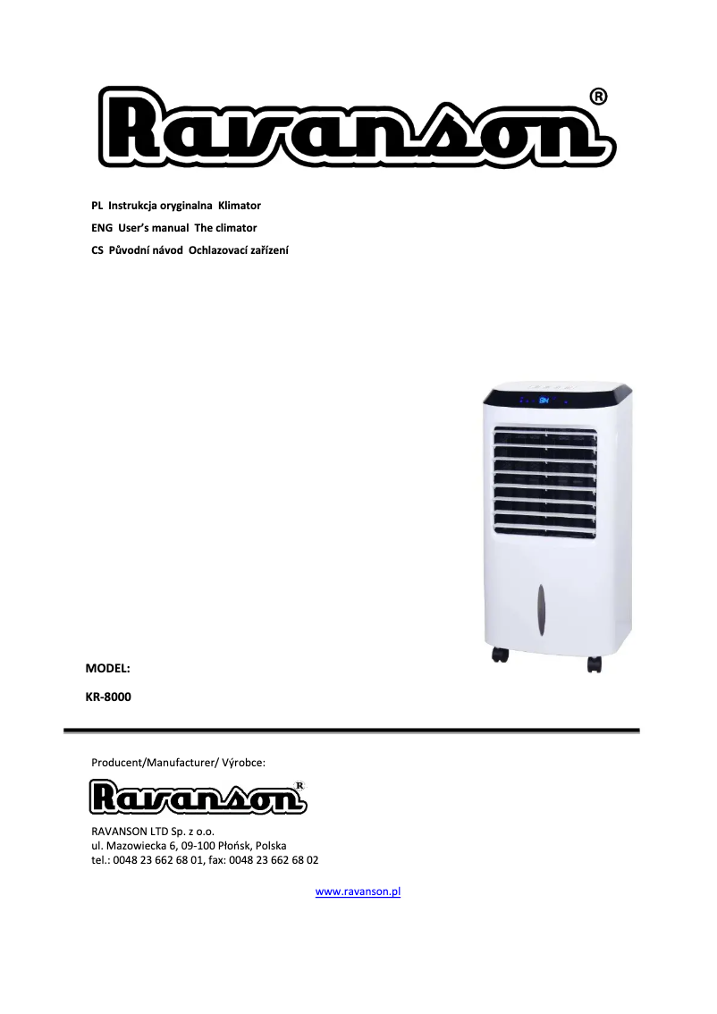 First page image of the manual for KR-8000