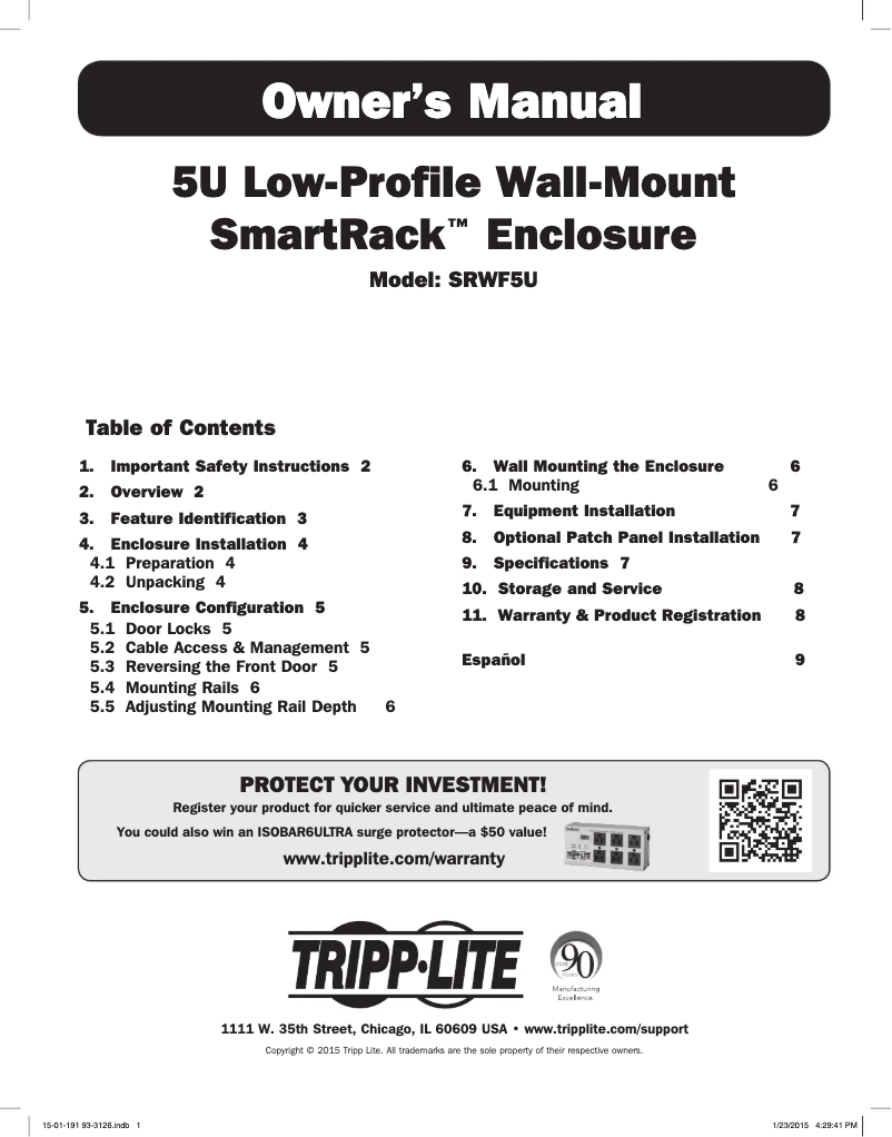 Page 1 of the manual User Manual Tripp Lite SmartRack SRWF5U