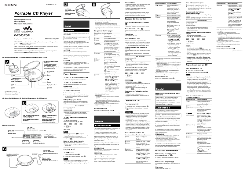 Page 1 of the manual User Manual Sony D-E341