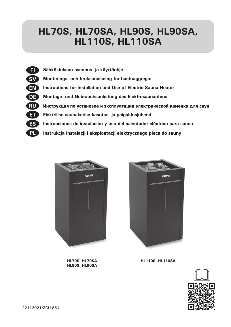 Page 1 of the manual User Manual Harvia Virta HL90SA HL900400SA