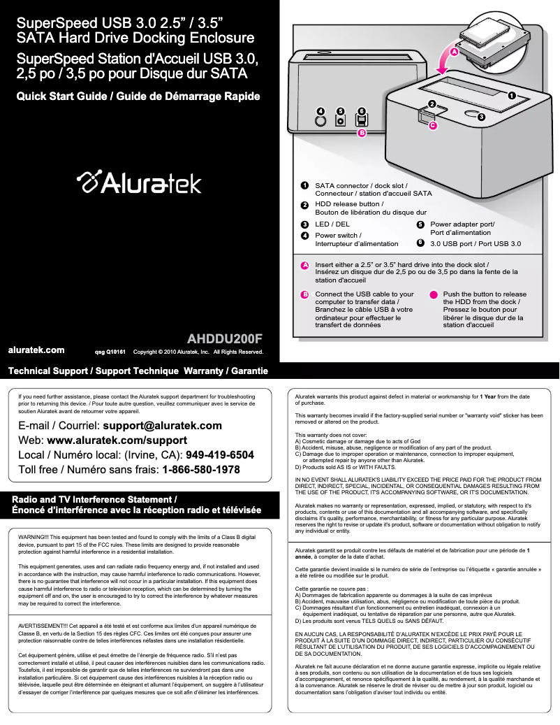 First page image of the manual for AHDDU200F