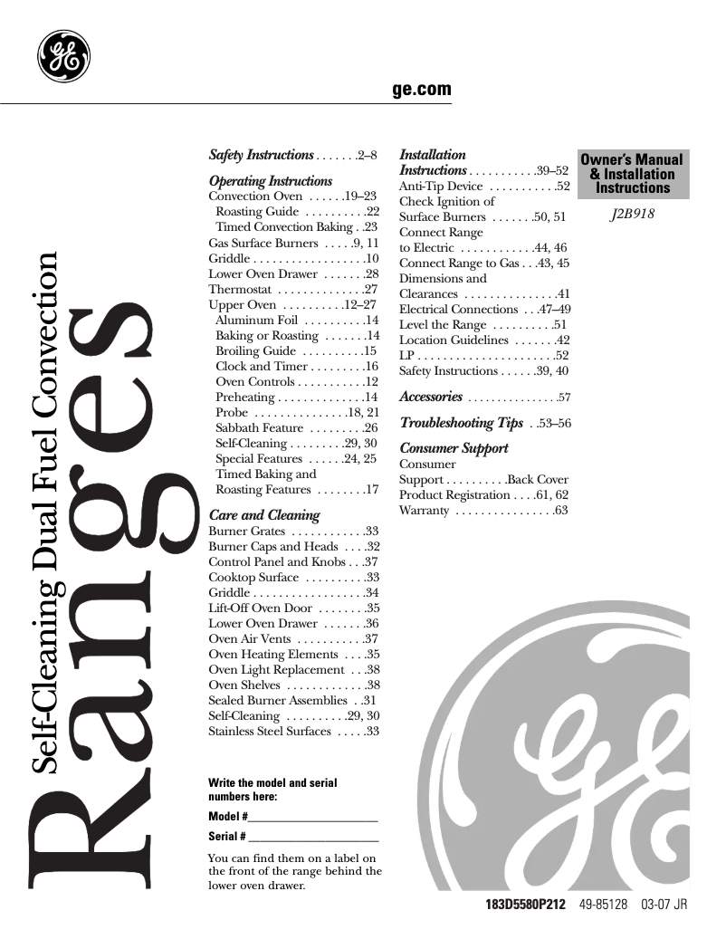 Page 1 of the manual Installation Guide GE Profile J2B918SEKSS