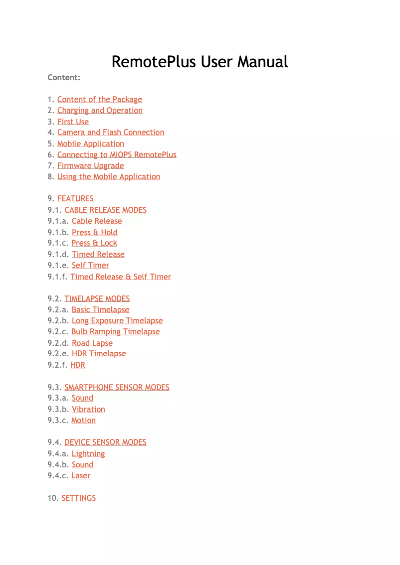 Page 1 of the manual User Manual MIOPS RemotePlus