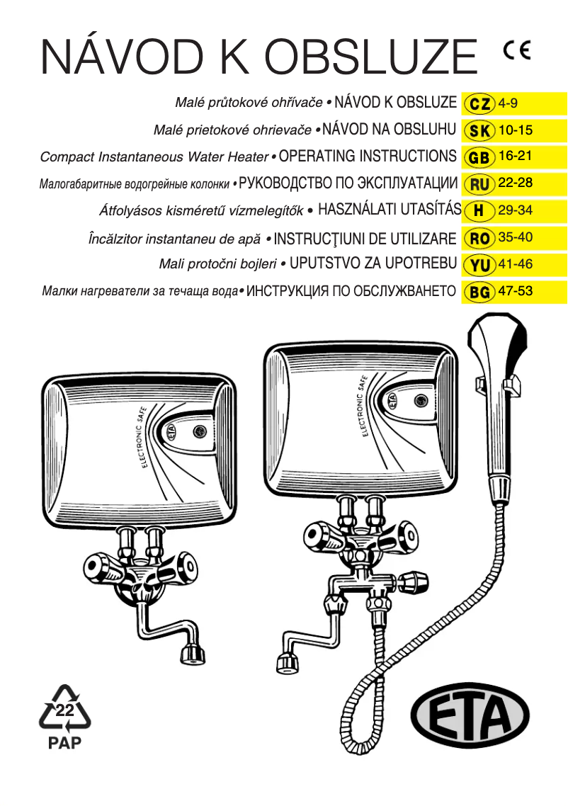 Page 1 of the manual User Manual Eta 0733 90000