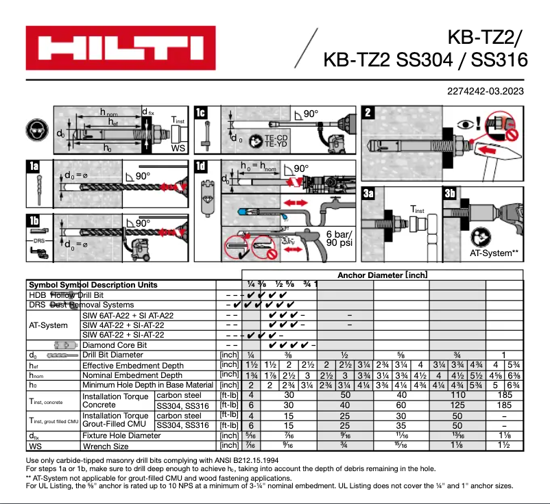 Page 1 of the manual User Manual Hilti KB-TZ2 SS304