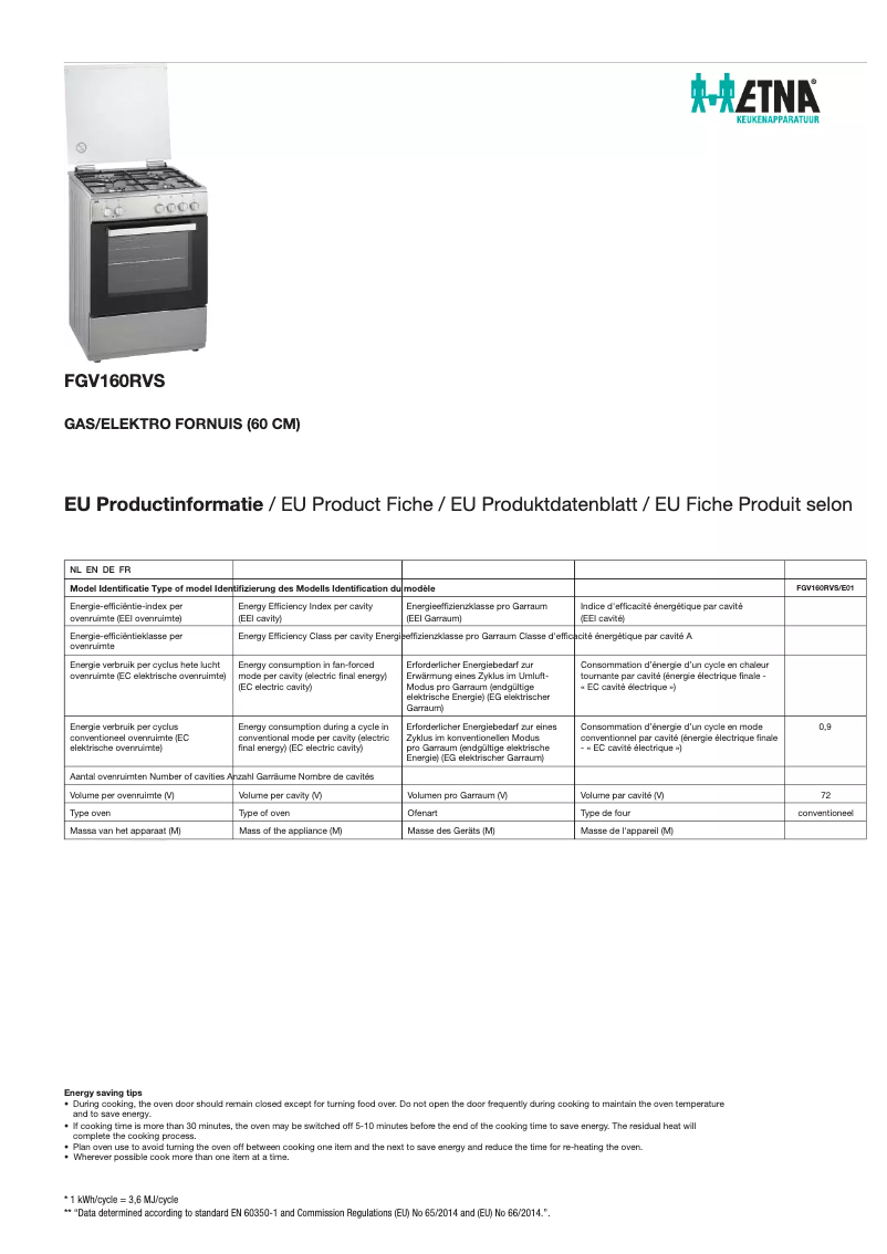First page image of the manual for FGV160RVS