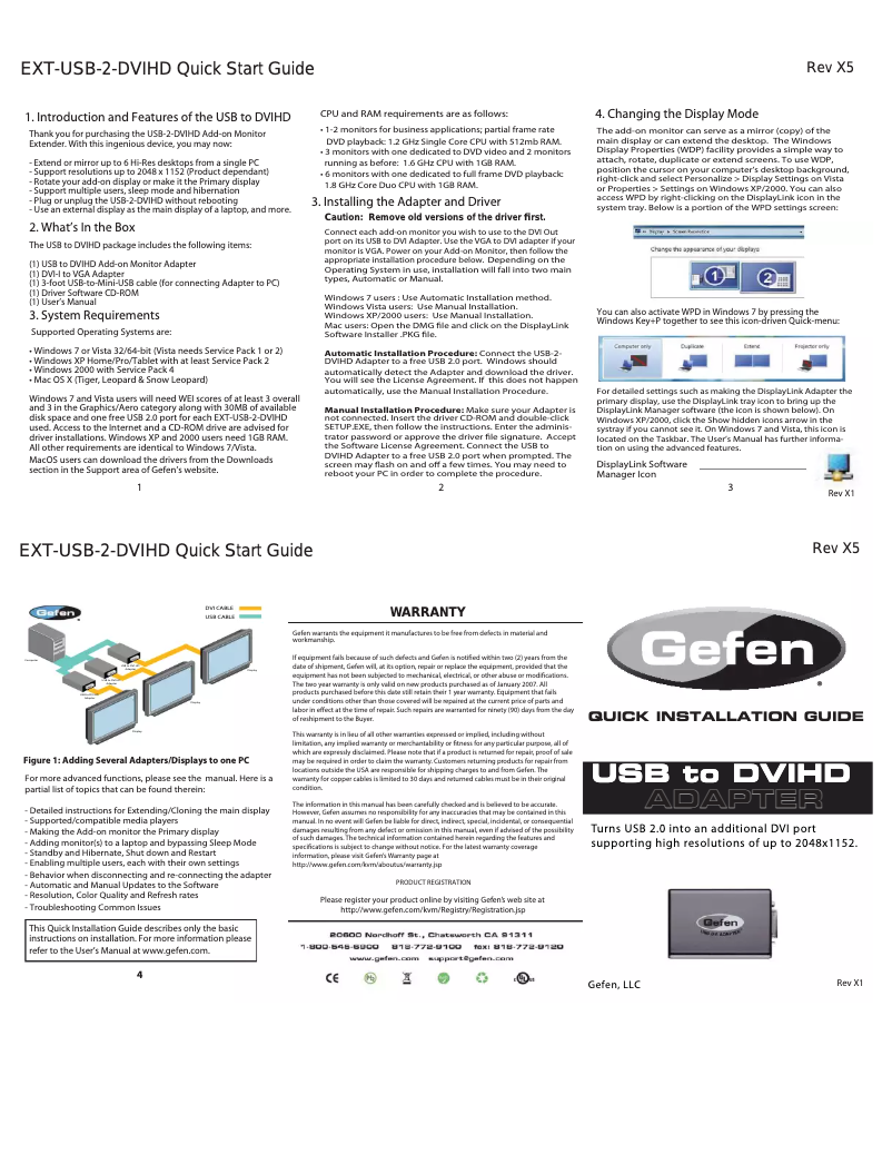 Page 1 of the manual User Manual Gefen EXT-USB-2-DVIHD