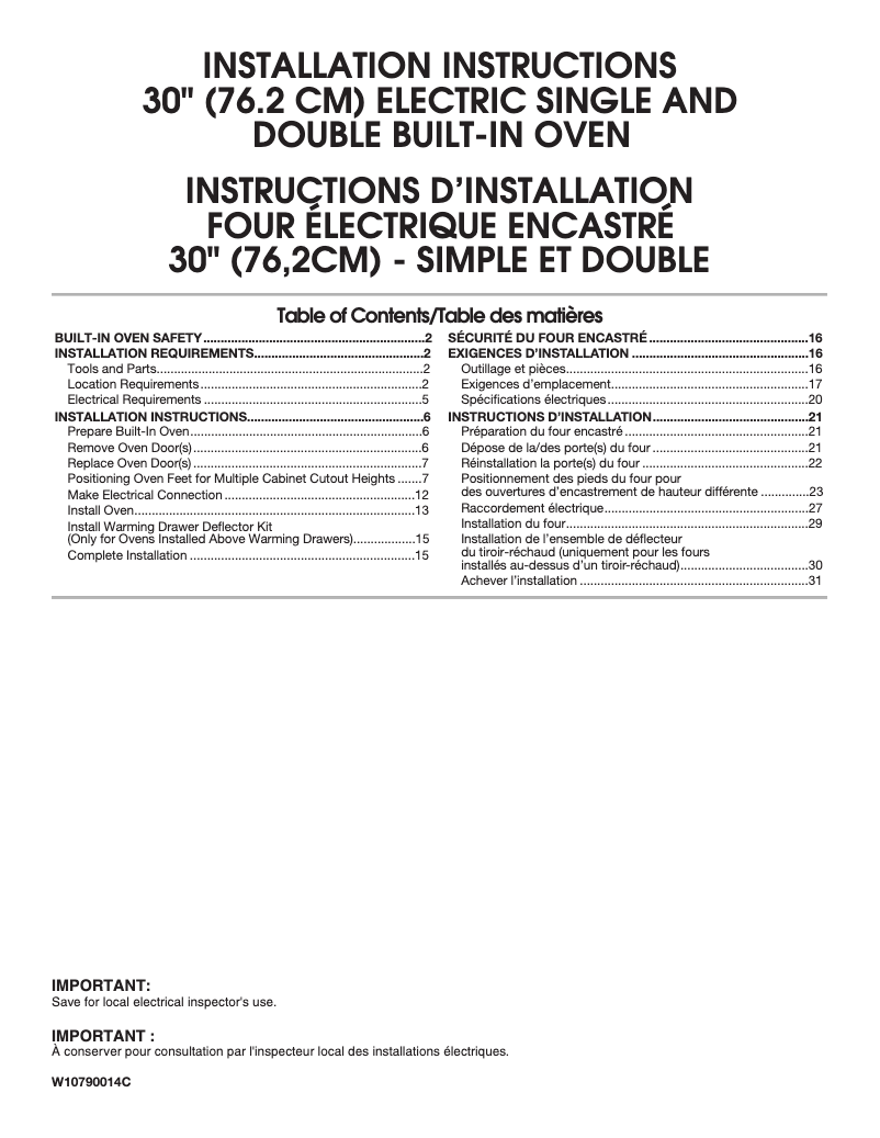 Page 1 of the manual Installation Guide JennAir JJW3430DS