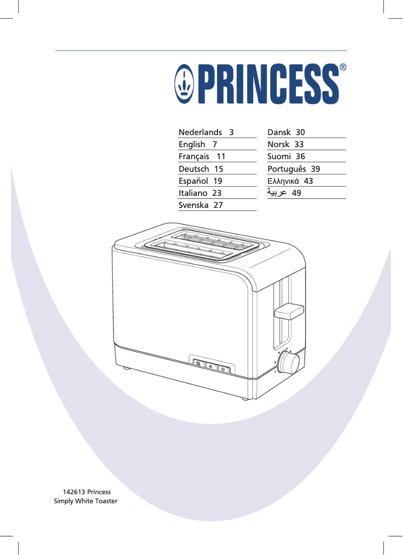 Page 1 of the manual User Manual Princess Simply White Toaster 142613
