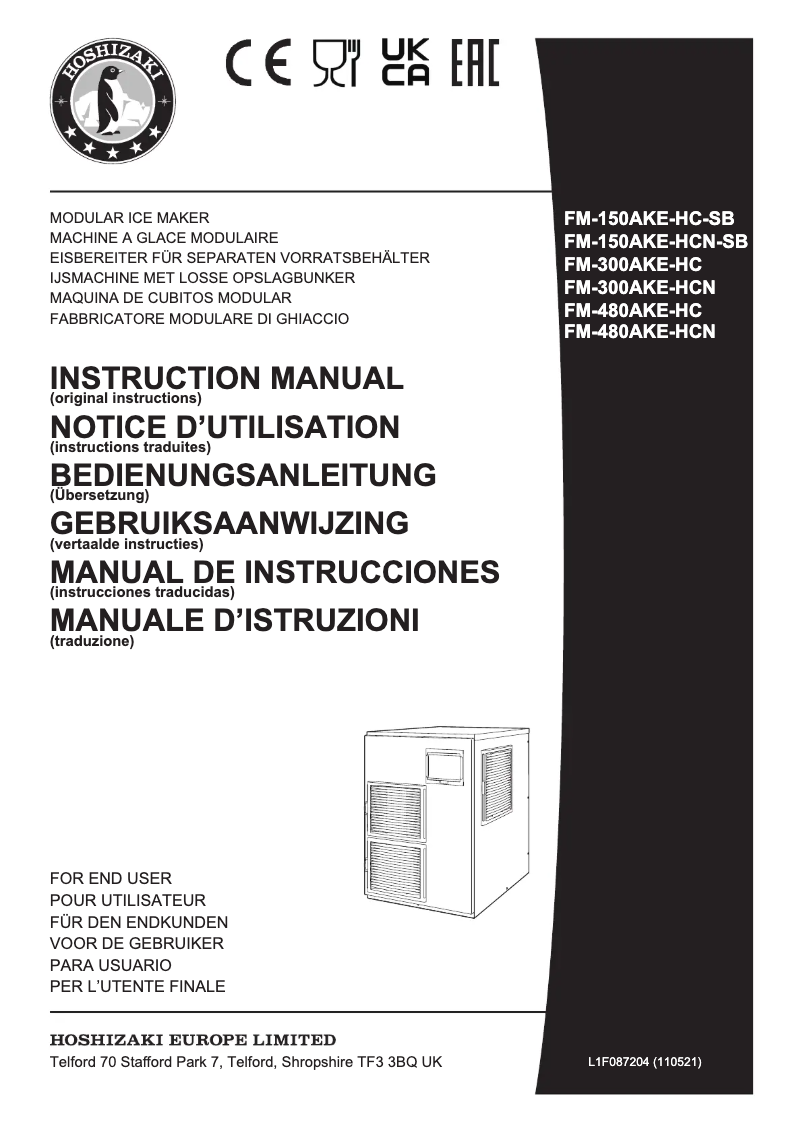 Page 1 of the manual User Manual Hoshizaki FM-480AKE-HCN-SB