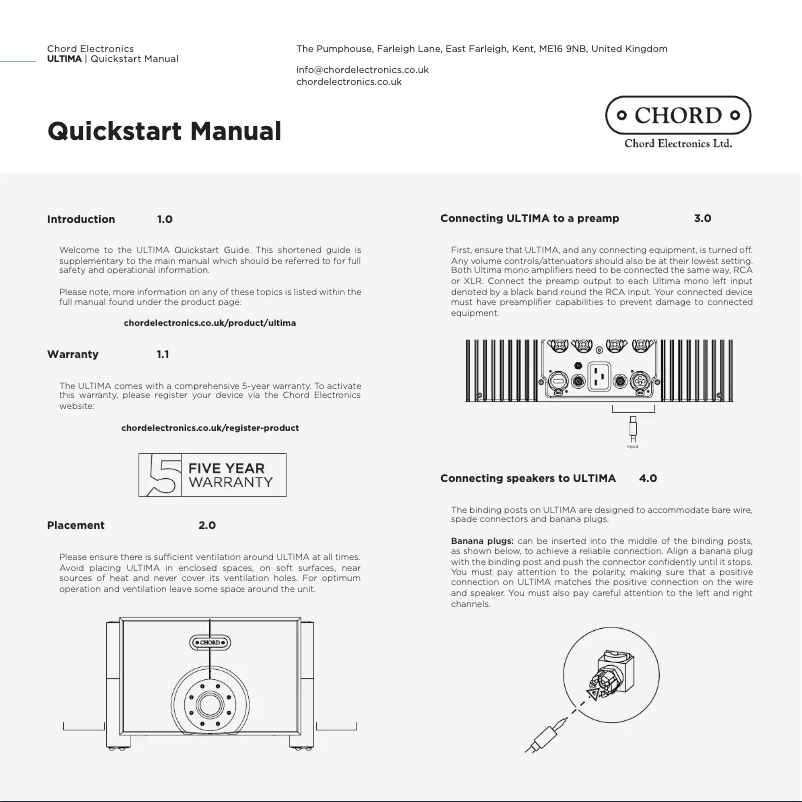 Page 1 of the manual Quick Start Guide Chord Ultimia