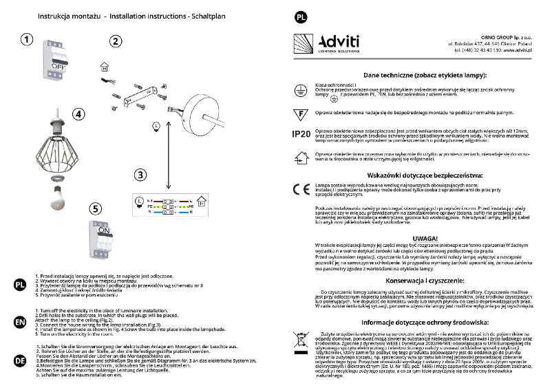 Page 1 of the manual User Manual Adviti AD-LD-6260WE27M