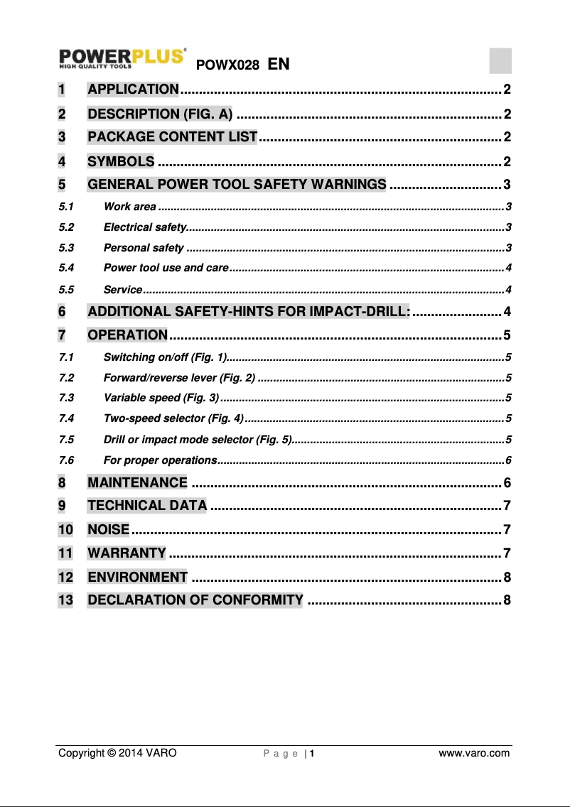 First page image of the manual for POWX028