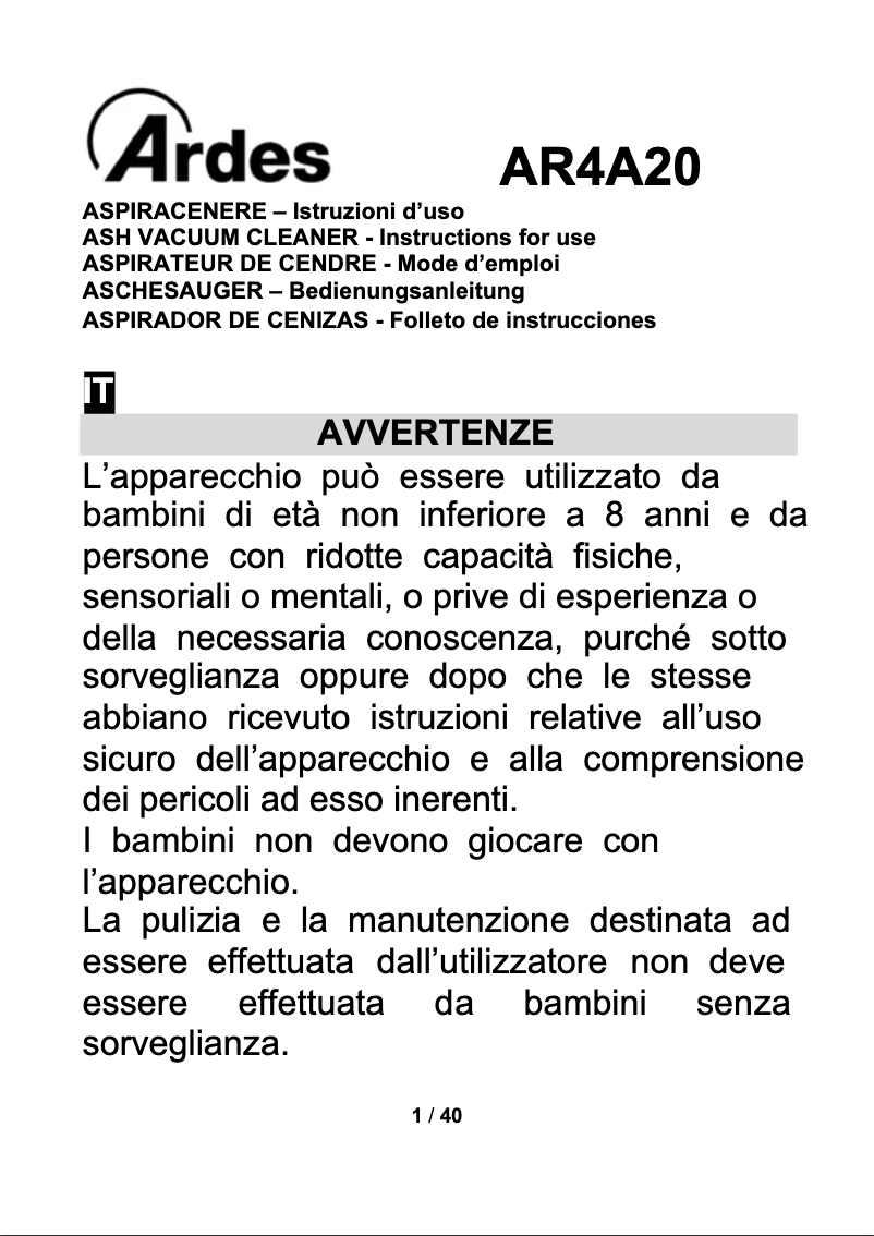 First page image of the manual for AR4A20