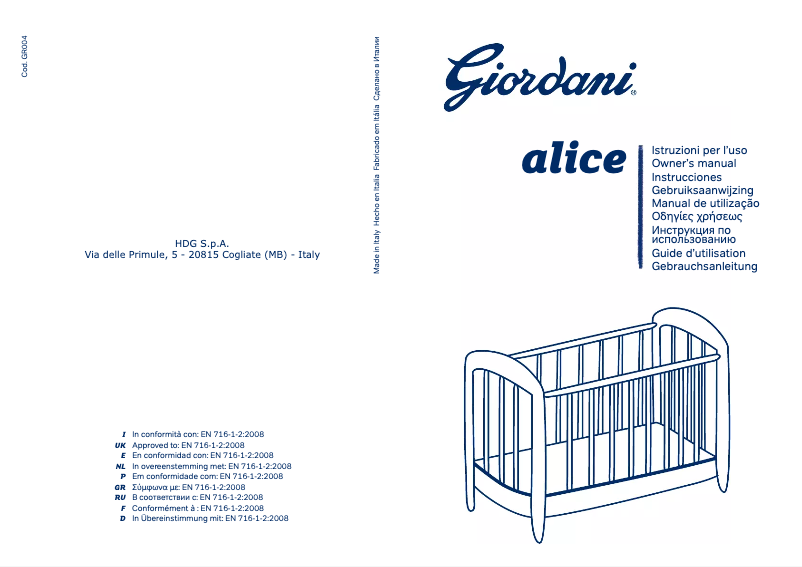 Page 1 of the manual User Manual Giordani Alica