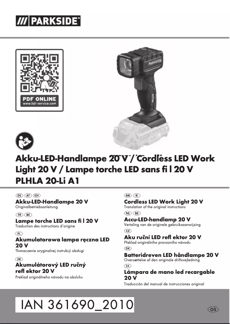 Page 1 of the manual User Manual Parkside PLHLA 20-Li A1