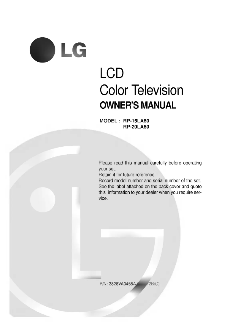 First page image of the manual for RP-20LA60