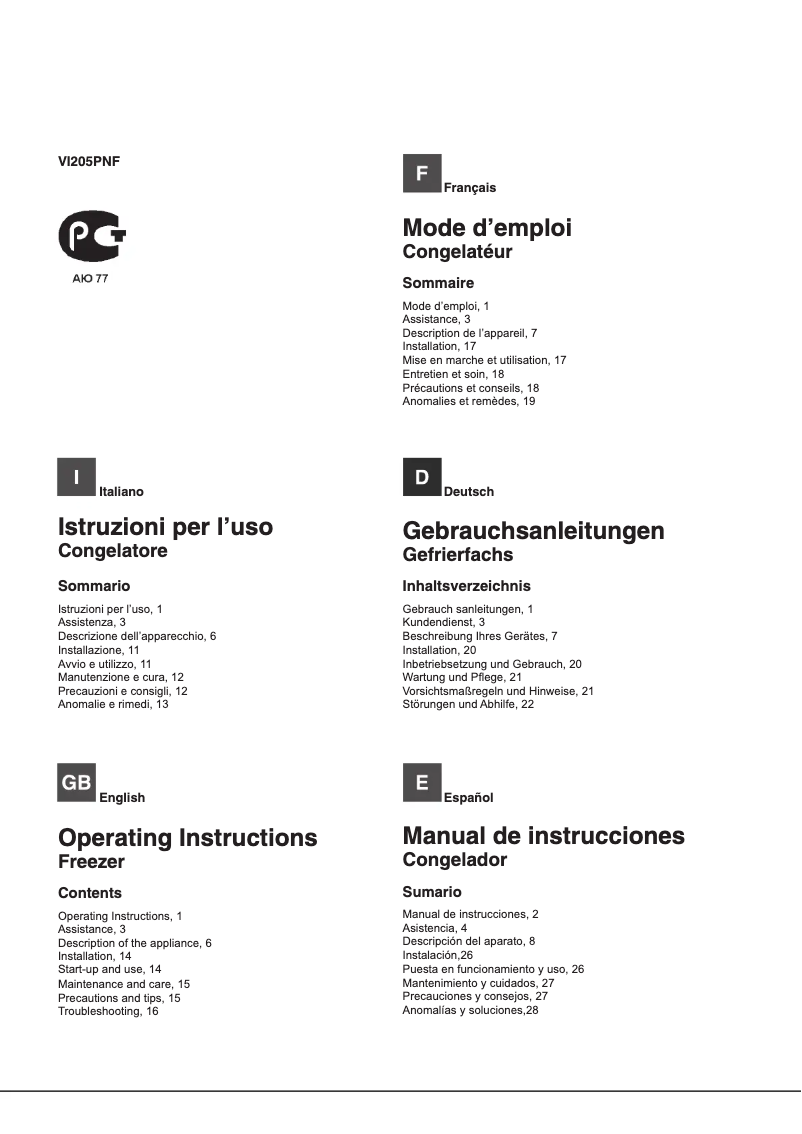 Page 1 of the manual Instruction Manual Smeg VI205PNF