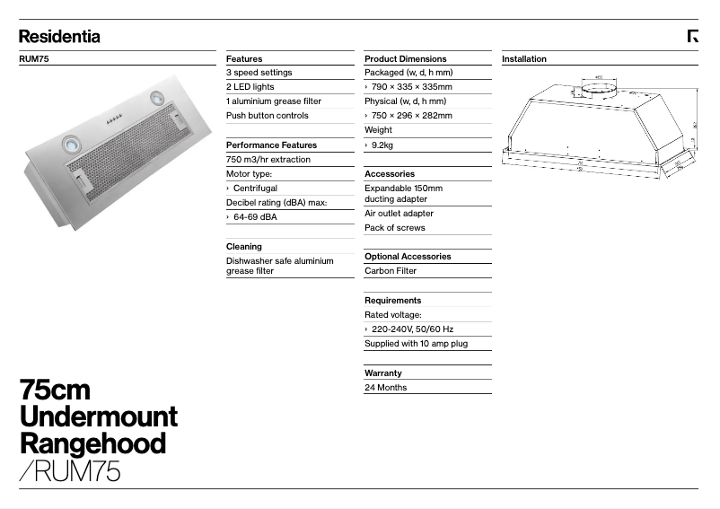 First page image of the manual for RUM75