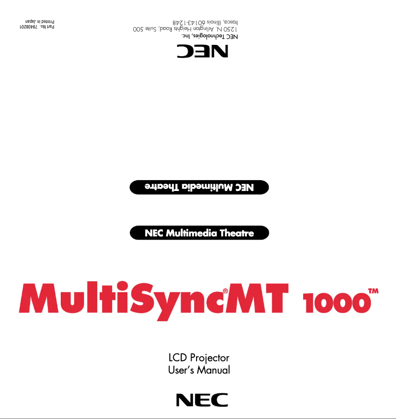 First page image of the manual for MultiSync MT1000