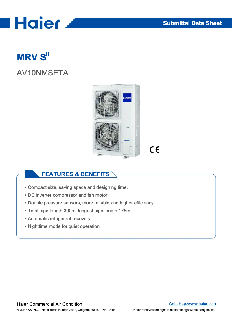 First page image of the manual for AV10NMSETA