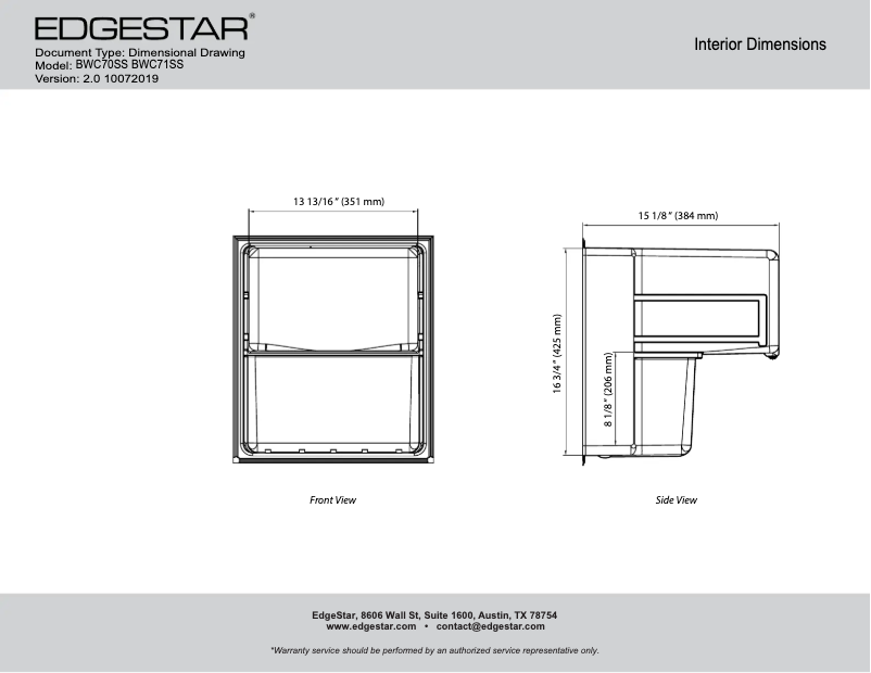 Page 1 of the manual Technical Sheet EdgeStar BWC71SS